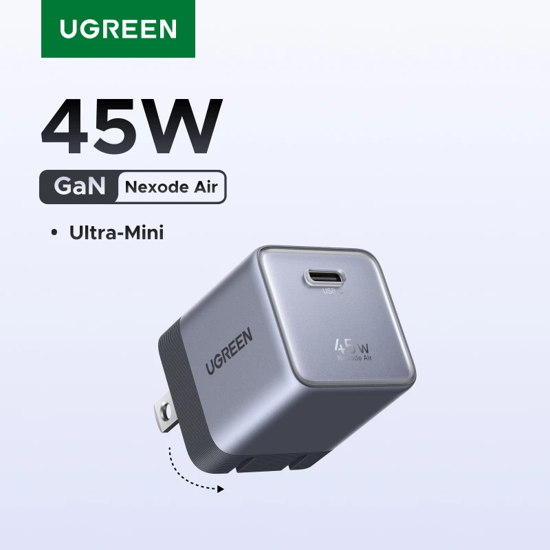【Ultra Mini】Cargador UGREEN 45W GaN USB-C Rápido PD3.0 QC3.0 PPS para iPhone 17/16 Pro, Samsung S26, iPad, Tablet, MacBook Air