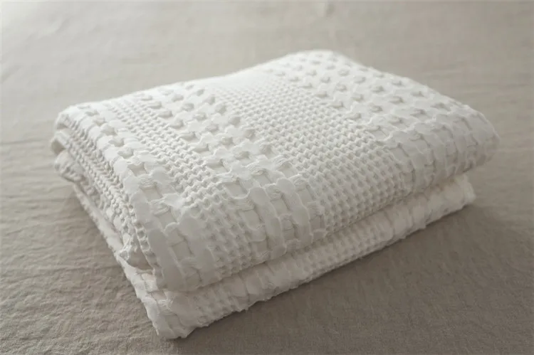 Waffel karierte Baumwoll-Sofa-Einwurf decke, Luft zustand Sommer-Quilt-Decken für Betten, weiches Heim bettdecke, solide Tages decke – Detail 11