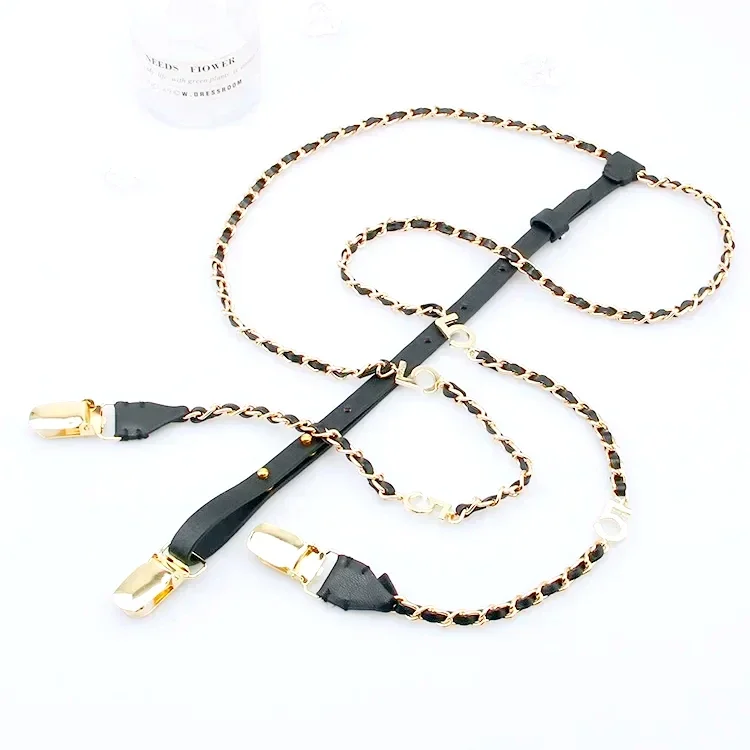 Women cc Style Woven PU Chain Twisted Strap Blet Clip