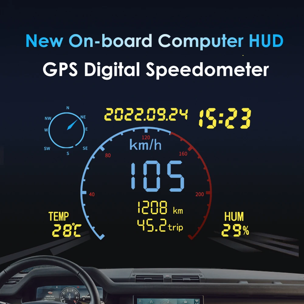 Più nuovo 4.7 \'\'grande schermo GPS HUD tachimetro digitale Computer di bordo chilometraggio orologio data Display DC5-24V per tutte le auto camion