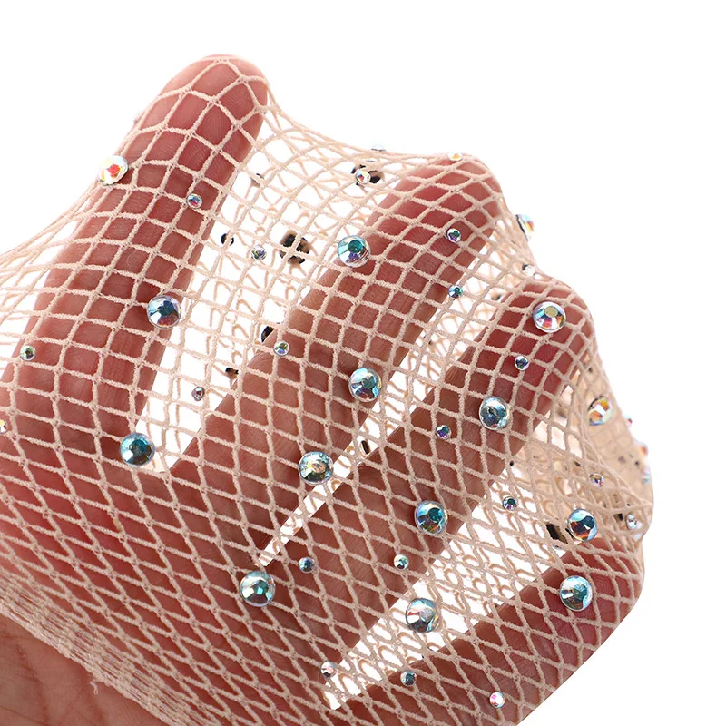 Bridal Gloves Wedding Bridal Shiny Rhinestones Gloves Nude Black Vintage Stretch Mesh Full Finger Elbow Length Party Accessories