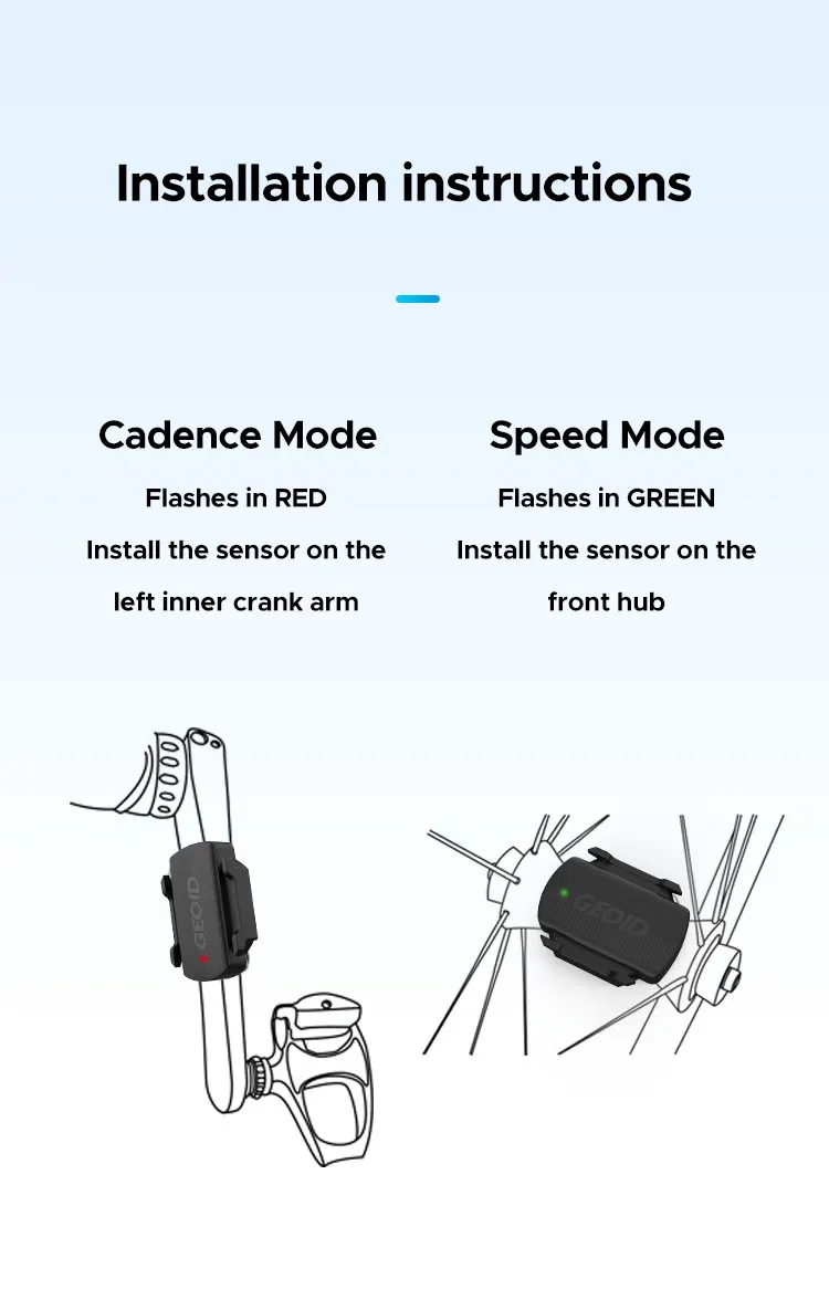 GEOID CS600 Smart Cycling Geschwindigkeits- und Trittfrequenzsensor Bluetooth 5.0/ANT+ Dual-Mode-Übertragung Wasserdichter Fahrradgeschwindigkeitssensor – Detail 6