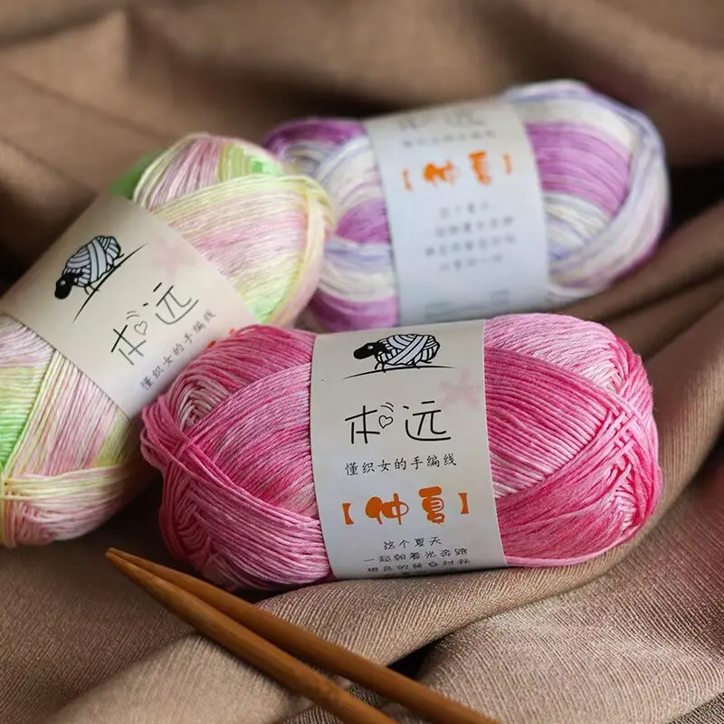 50g Linen Lyocell Space-dyed Lace Yarn, Crochet Summer Sweaters Hats Scarves Fancy Thread,Natural Cool Bamboo Fiber with A Drape