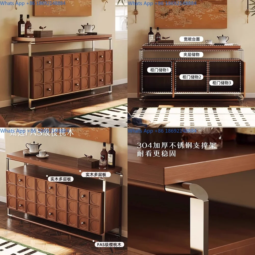 

Vintage Style Dining Room Cabinet Solid Cherry Wood Grain Design French Retro Wall Mounted Storage Cabinet