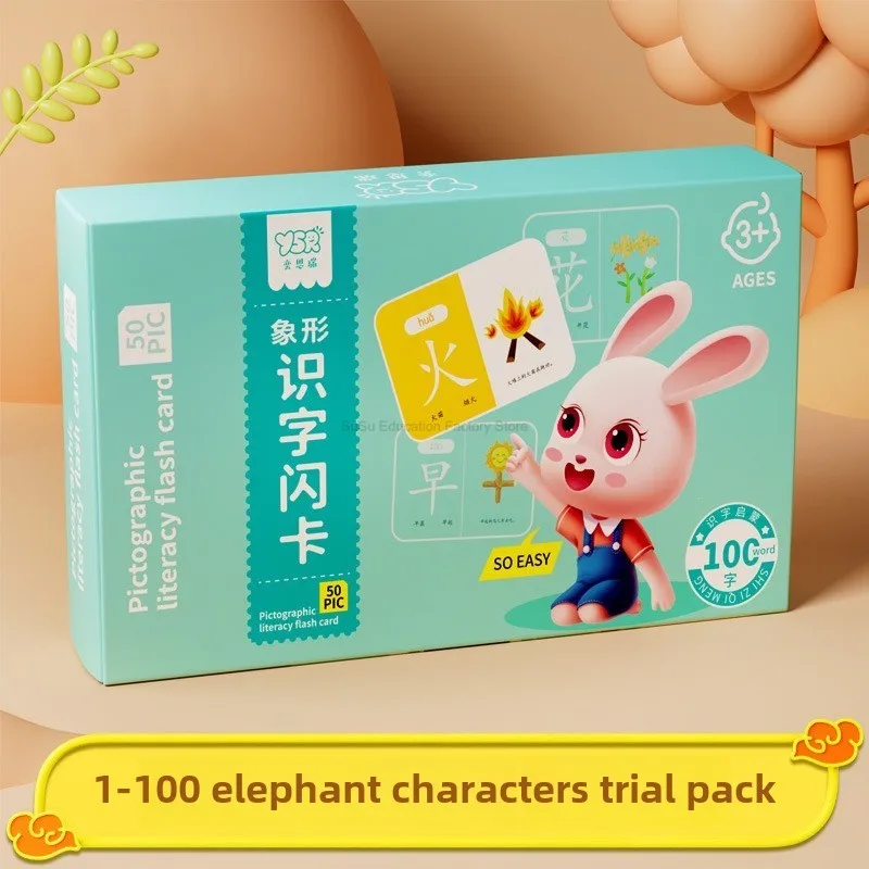 100 Words Chinese Pinyin Card Characters Picture Enlightenment Double Hanzi Learning Age Literacy Card Children's Kindergarten