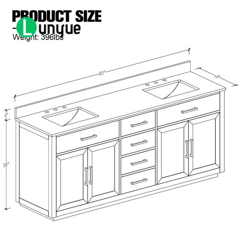 Modern Freestanding Green Solid Wood Double Sink Vanity with Countertop 80cm Bathroom Cabinet Storage Furniture