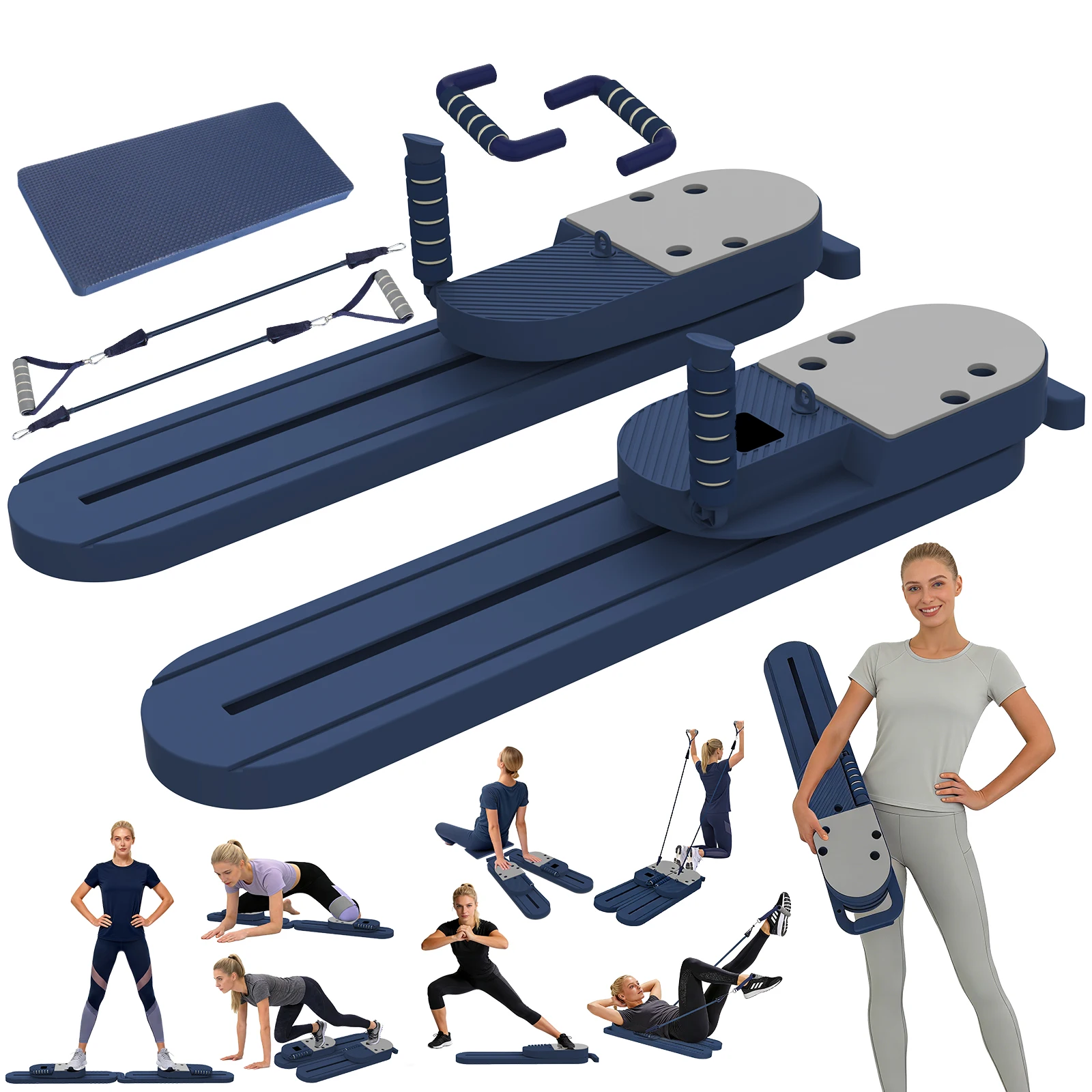 Planche de Pilates portable 2-en-1, équipement de fitness multifonctionnel pour entraînement complet du corps, machine de fitness Pilates détachable