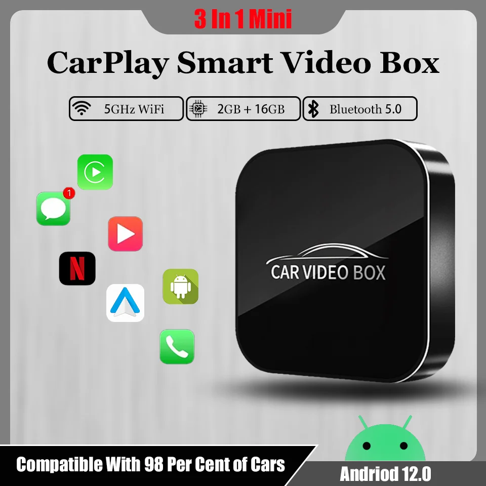 

CarPlay Smart Video TV Box Android12 & Apple CarPlay & Android Auto 3in1 Smart Car Play Streaming Box Built-in Netflix Youtube