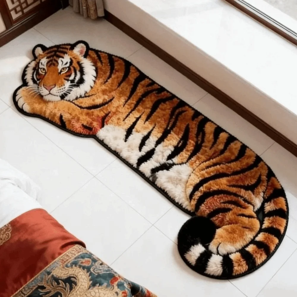 Unique 2D Flat Tiger Bedroom Carpet Non-slip Water-absorbing Doormat Abrasion-resistant Lifelike Bedside Rug Home Decor