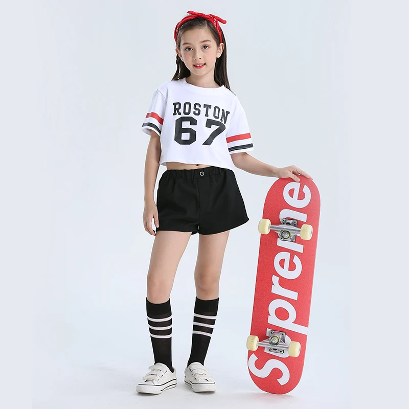 女の子のためのジャズダンスパフォーマンス服,ヒップホップ,ストリートダンス,モダンな服のセット,cheererererleaderステージの衣装