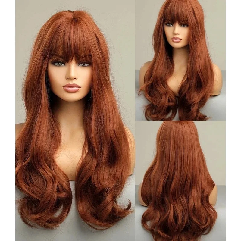 Hair New Fashion Women's Long Copper Red Wavy Wigs24 In