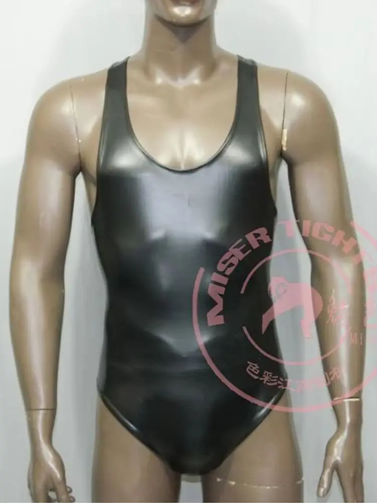 M-4XL Oil Glossy Elastic PU Leather Tank Bodysuit Swimsuit Tights Gym Fitness Sleeveless Shirt Body Teddies Swimwear Leotard Top