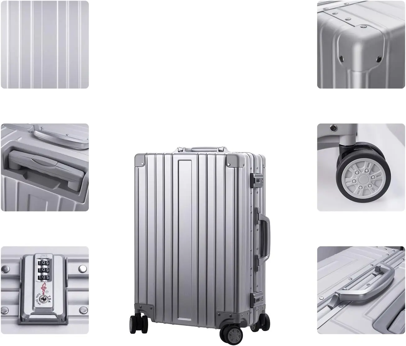 All Aluminum Carry On Luggage Zipperless Hard Shell Luggage Case With Tsa Lock Spinner Alloy Metal Suitcase (Silver, 20