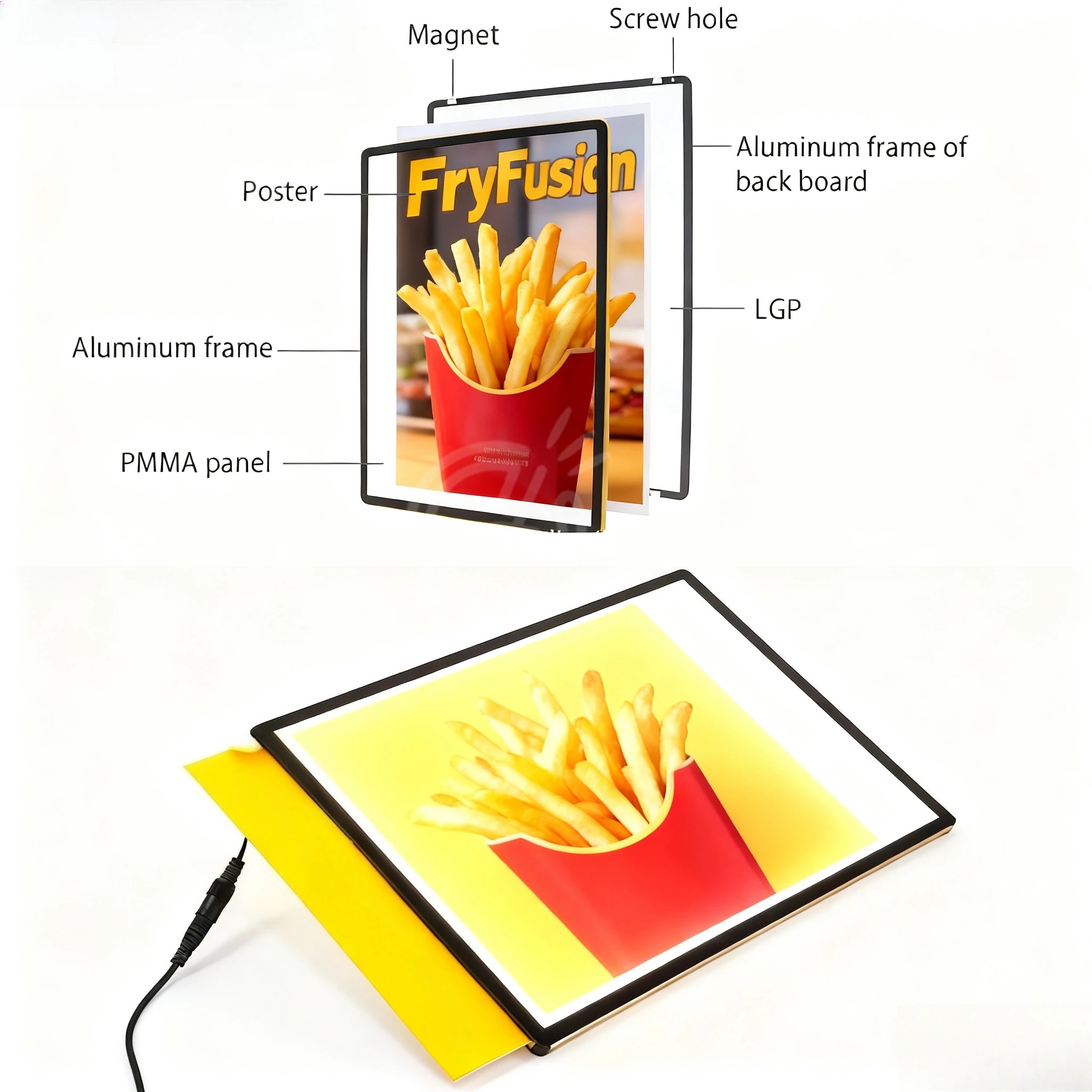 لوحة مخصصة Led الإعلان للأعمال عرض ضوء تسجيل سليم A4 أضواء بار ملصق القائمة مجلس علامات معدنية الاكريليك شعار النيون