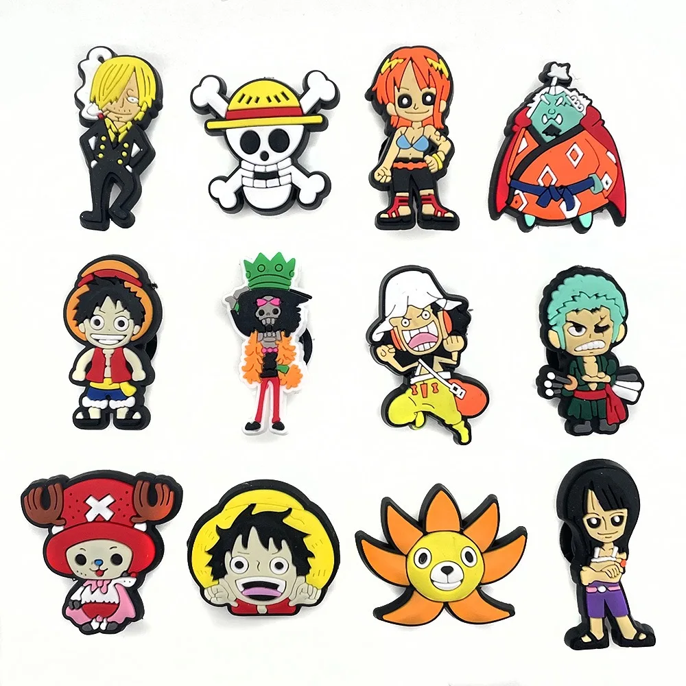 12/15Pcs One Piece Luffy Cartoon Shoe Charms PVC Decor for Clogs Sandals Garden Shoes for Boys Girls Anime Fans Gifts