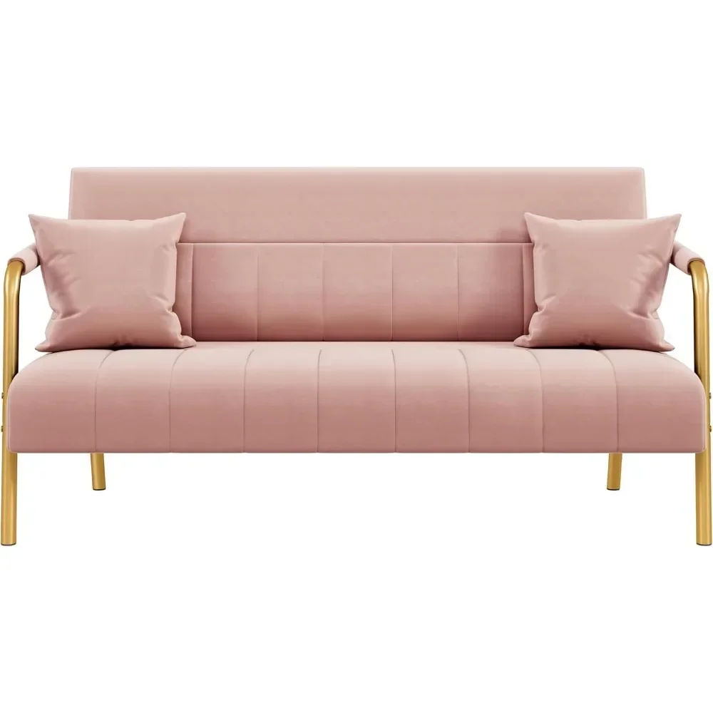 

56.5 Inch Wide Modern Sofa Small Couch Luxury Velvet Fabric Sofa with Gold Metal Armrests and Legs