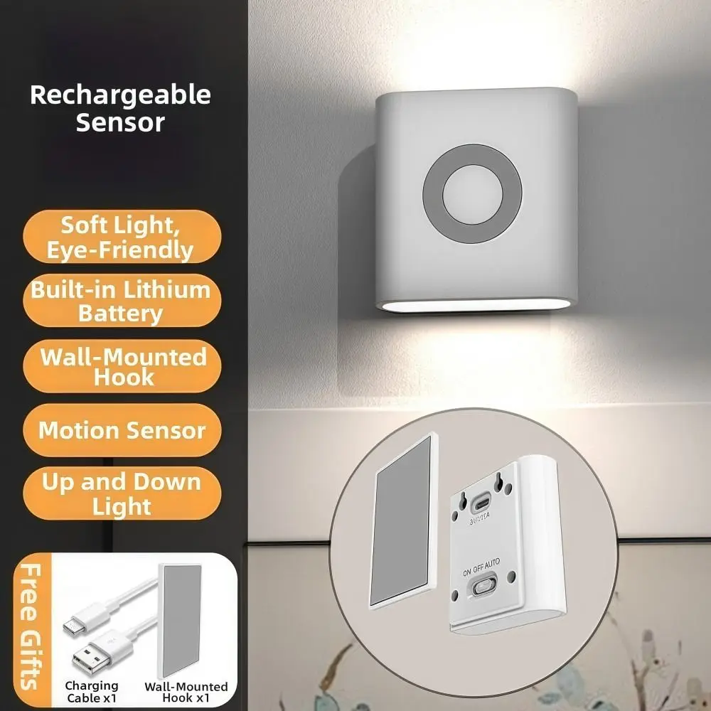 Rechargeable Motion Sensor Light LED EU US Plug Warm White Light Wall Lamp Energy Saving Wall-mounted Cabinet Decorative Light