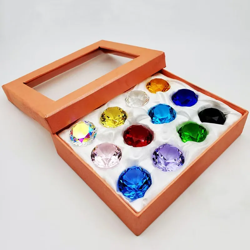 12 pcs/set Crystal Glass Faceted Diamond Jewel Paperweight Sparkle Feng Shui Wedding Favors&Gifts Home Table Decoration Supplies