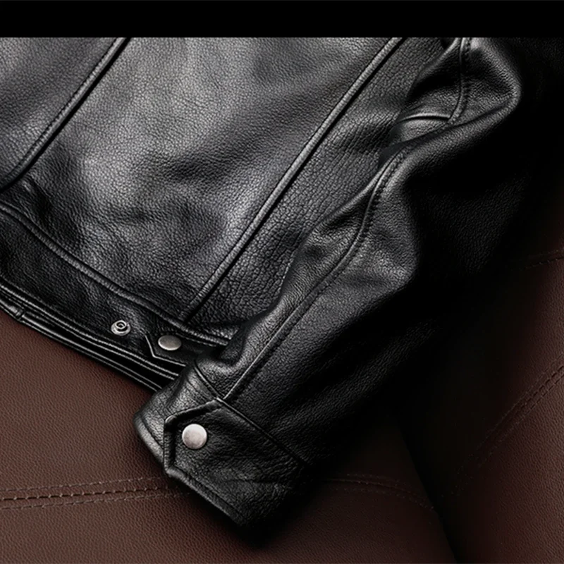 New trendy pure top layer soft cowhide genuine leather jacket men\'s slim-fit stand-up collar leather jacket coat
