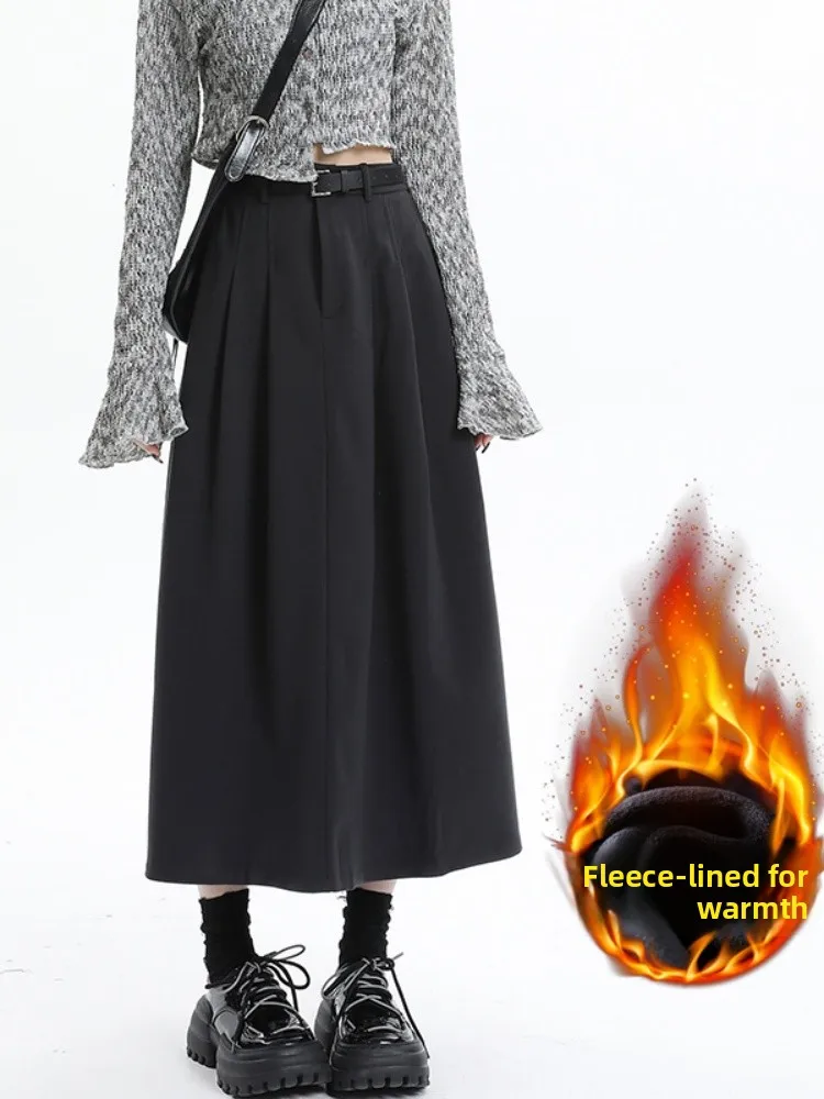 Damska spódnica midi w kształcie litery A z wełny Thiened Fce Bla, jesienno-zimowa, z wysokim stanem, spódnica w kształcie litery A, długa spódnica typu parasol.