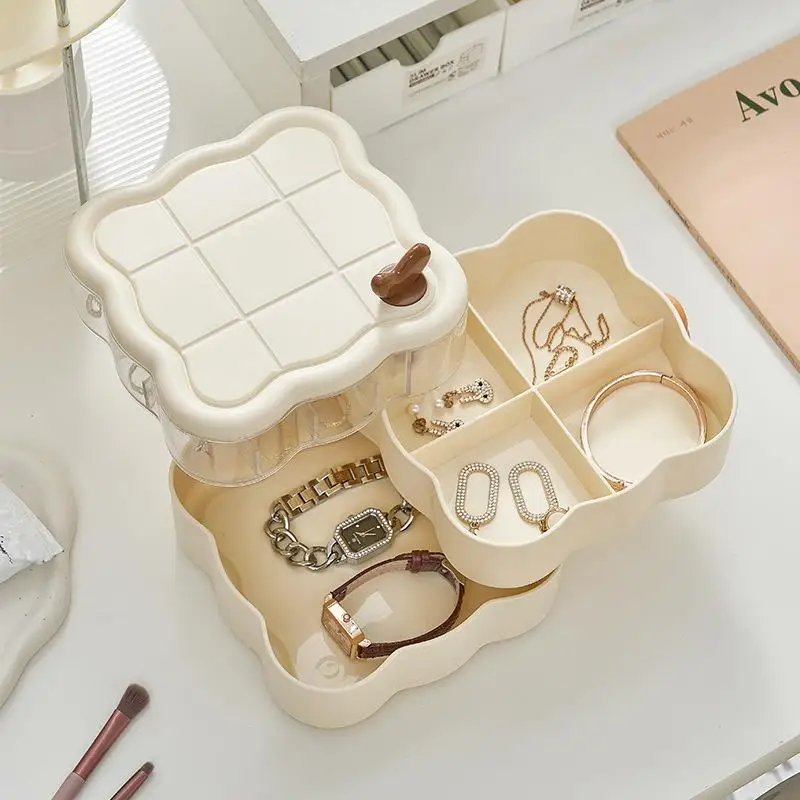 New 360° Rotating Jewelry Organizer 3-tier Large Capacity Jewelry Display Case Dust Proof Space Saving Jewelry Storage Box