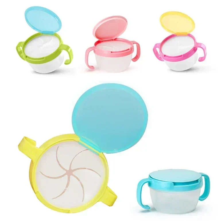 Spill-Proof Biscuits Container Box Snacks Storage Box Baby Kids Plastic Snack Catcher Double Handle Snack Cup Jar Bowl