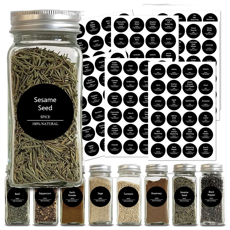 275PCS Spice Jar Storage Labels Black Waterproof And Oil-proof Stickers Kitchen Room Spice Jar Labels Kitchen Spice Jar Stickers