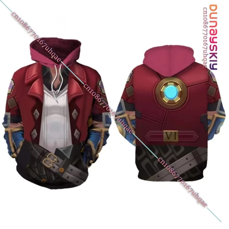 Cosplay vi caitlyn arcano moletom com capuz lol 3d impresso moletom com capuz masculino feminino 3d lendas jinx cosplay personalizado