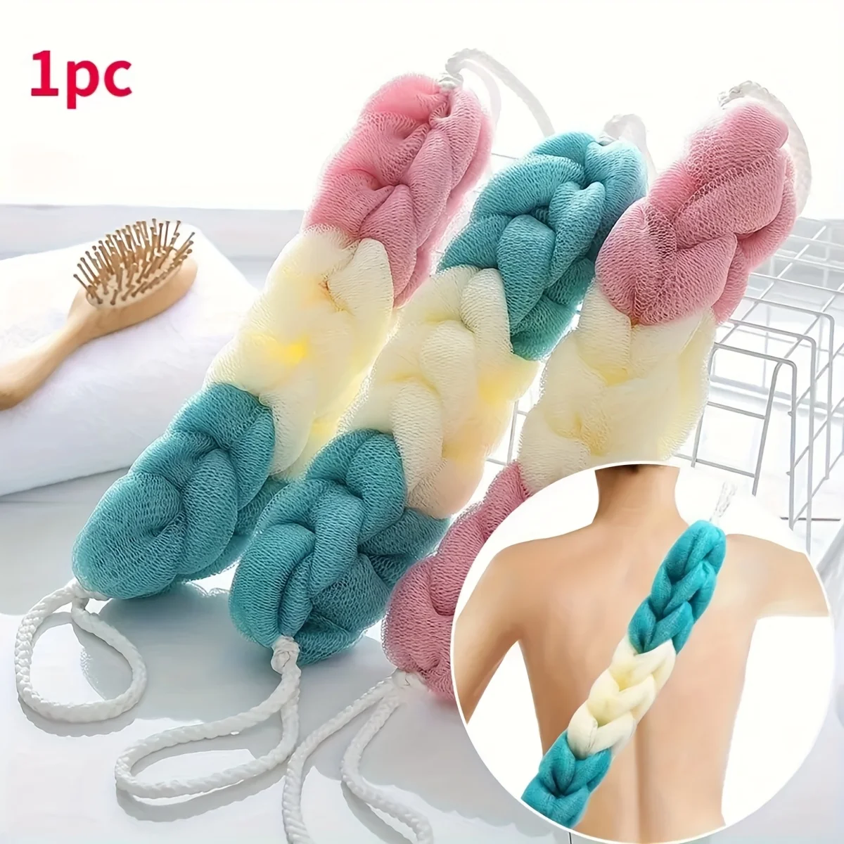 

Adult Exfoliating Bath Towel with Foam Mesh Sponge, Back Rubbing & Mud Remover Cleaning Tool