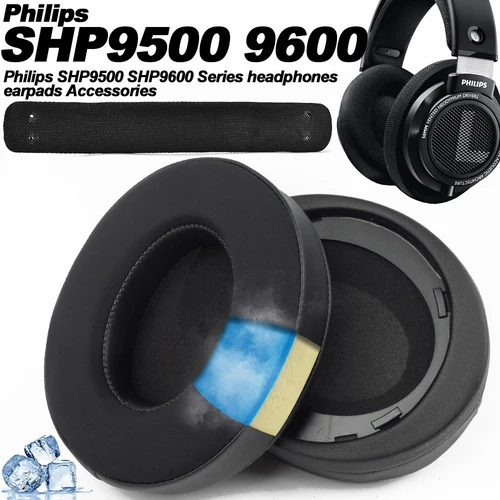 Almohadillas para auriculares Philips SHP9500 SHP9600, almohadillas de repuesto, tela de malla, cubiertas de memoria, esponja, proteína suave