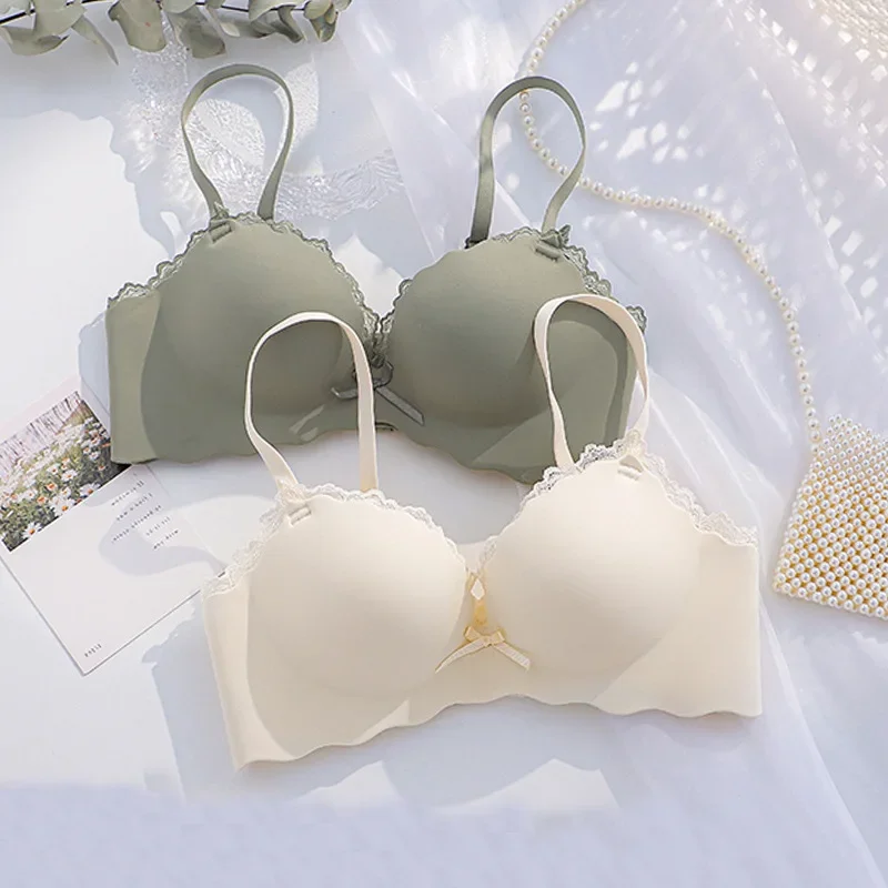 Push Up Bra Underwear for Women Thickened 3cm Small Chests Gathered Candy Color Wireless Bralette Seamless Women\'s Intimates