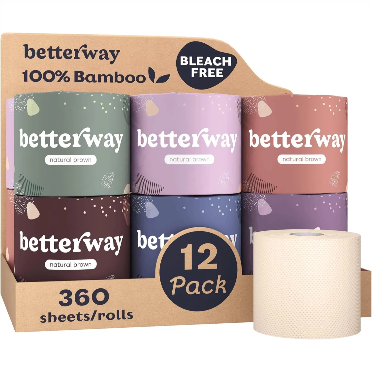 

Unbleached Bamboo Toilet Paper Rolls - 3 Ply Softness, 12 Long-Lasting Rolls, 360 Sheets Per Roll for Sensitive Skin