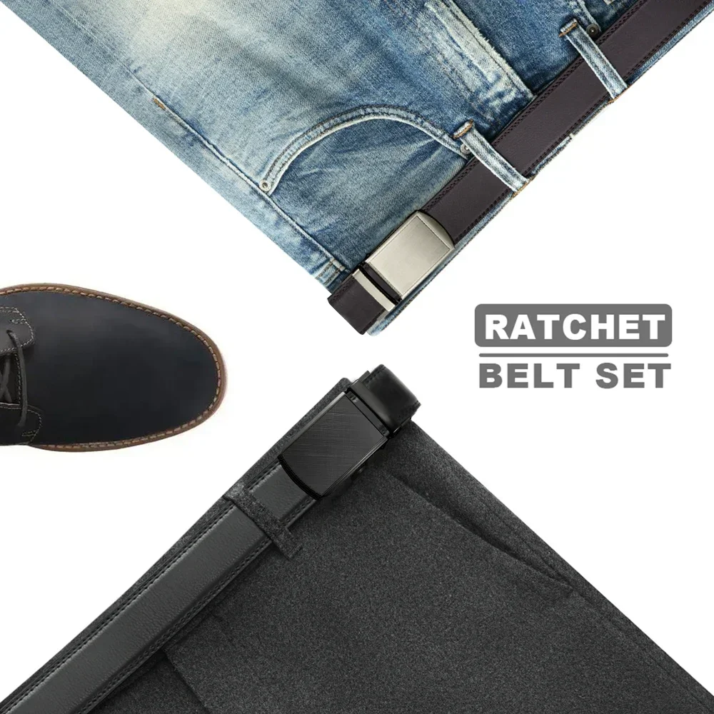 Men Genuine Leather Belt Metal Automatic Buckle Ratchet Cowskin Belts for Jeans Leather Strap Belts for Men Pants Waistband Реме