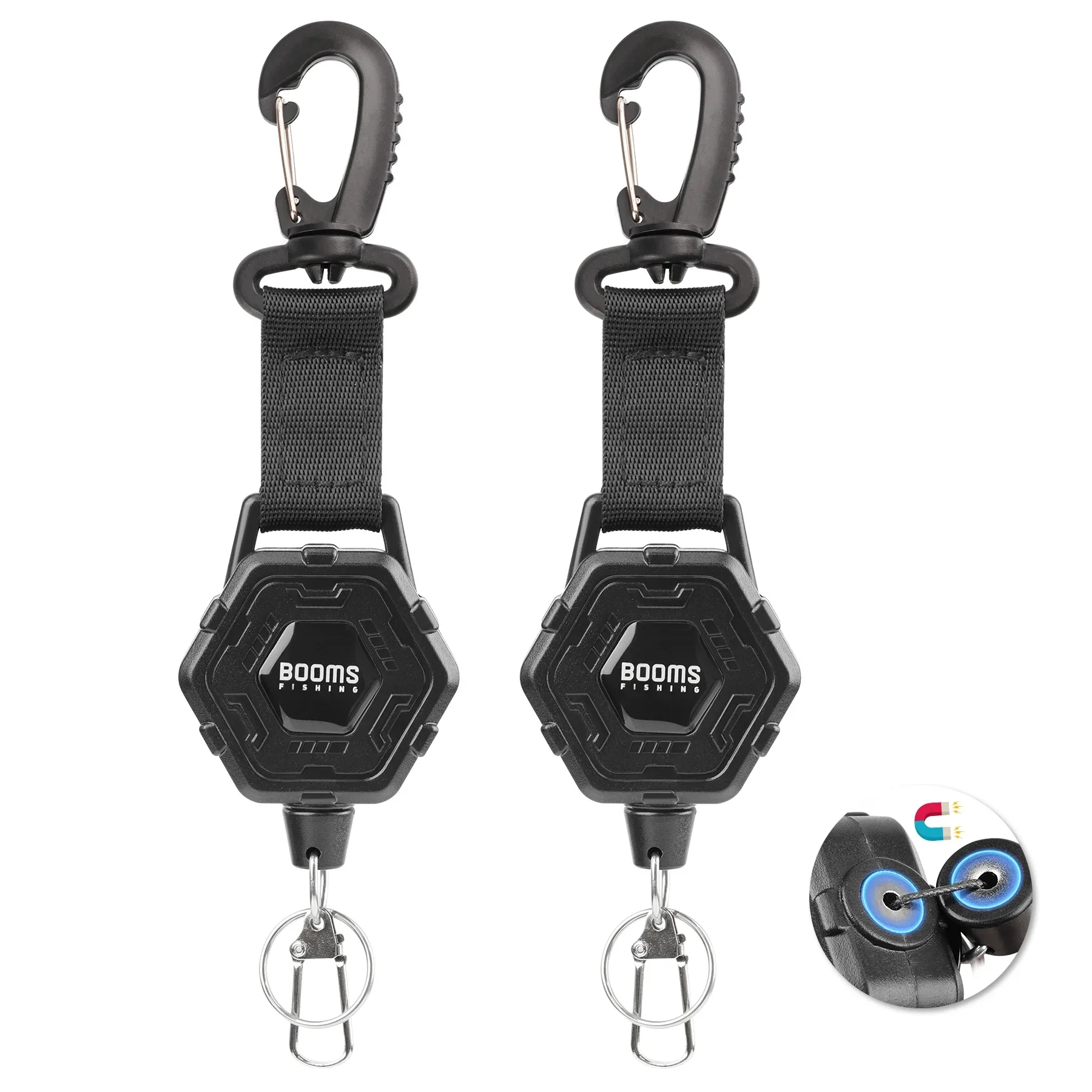 Booms Fishing RG5 Retractable Keychain Carabiner Heavy Duty Zinger Retractor 90cm Telescopic Steel Wire Lanyard Tool Accessories