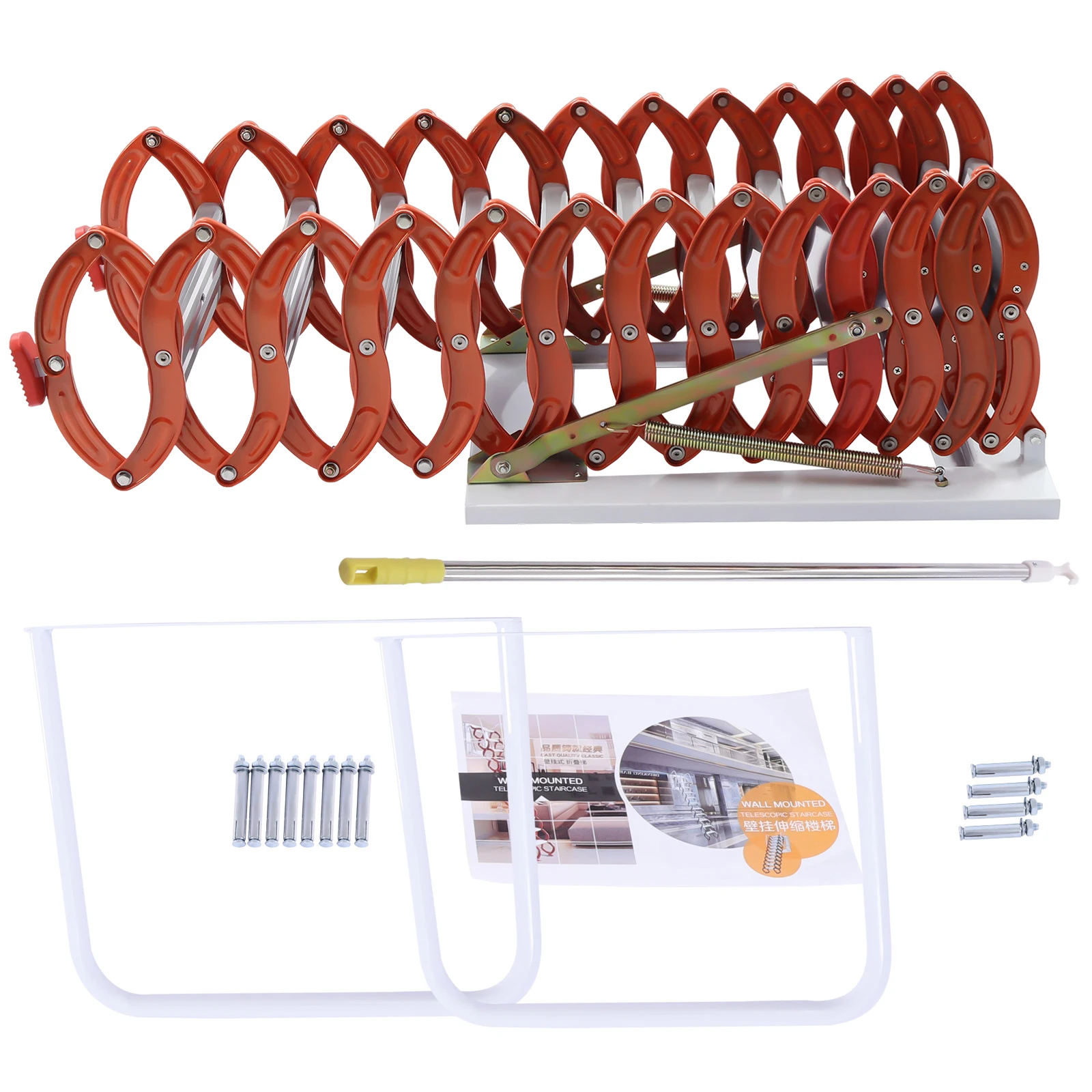 Zoldertrappen 12-rooster Opvouwbare trap Trapladders Wandgemonteerd type Zolderladder Legering Verlenging Zolderladder Blauw/Oranje