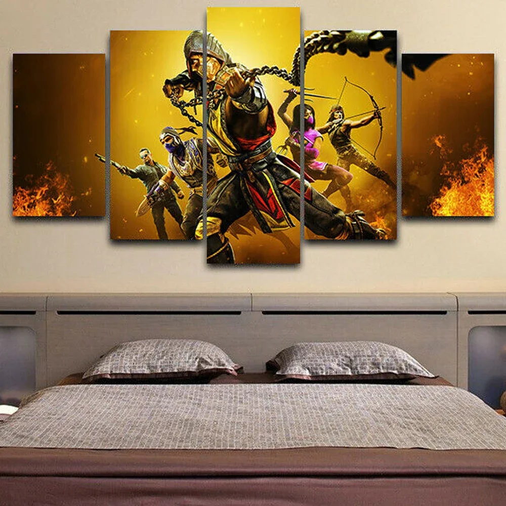 No Framed Mortal Kombat 11 Scorpion 5 piece Wall Art Canvas Print Posters Paintings Oil Painting Living Room Home Decor Pictures