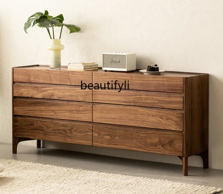 North America Black Walnut Eight Spares Cabinet Bedroom Solid Wood Storage Nordic Simple Modern Side Cabinet Drawer