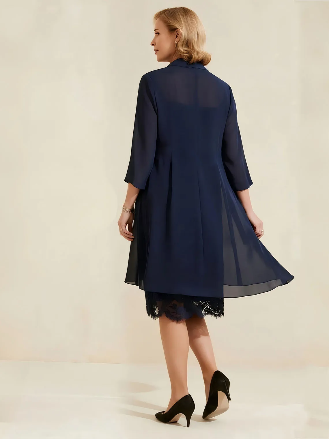 Elegante decote redondo chiffon mãe da noiva vestido chá comprimento manga longa apliques vestido de festa de casamento 2025 personalizado grátis