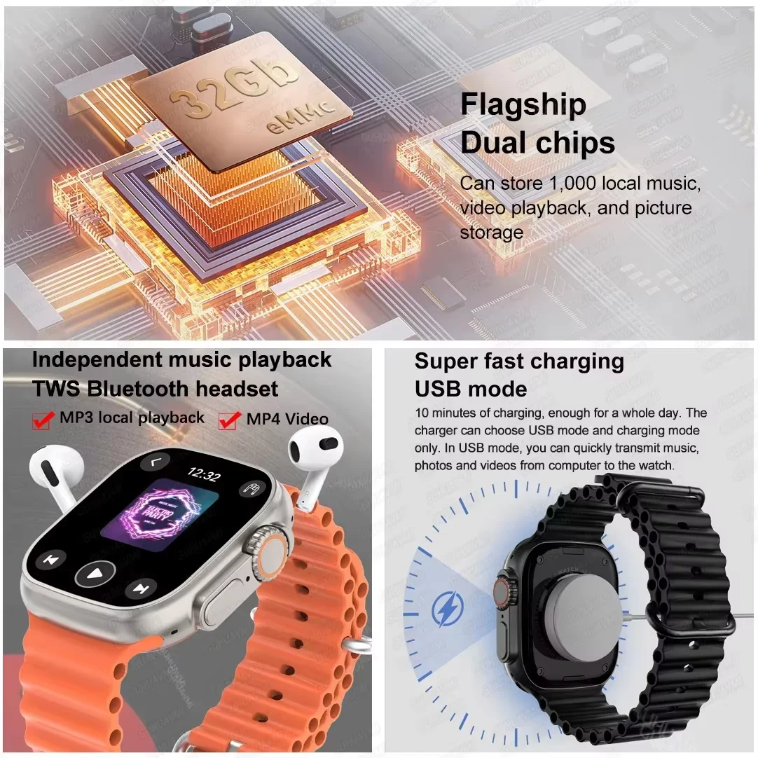 IOS DT Ultra 3 ساعة 32G RAM سوار الفيديو GPS خريطة دعوة NFC البوصلة AI الطلب الرياضة جهاز تعقب للياقة البدنية ساعة ذكية الرسمية الأصلية