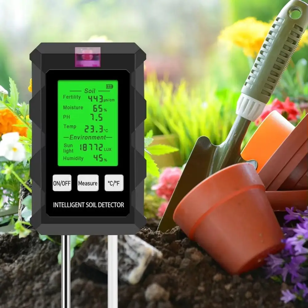 

6 in 1 6 in 1 Soil Meter Humidity Detection LCD Display Soil PH Tester Air Moisture Detection Sunlight Detection
