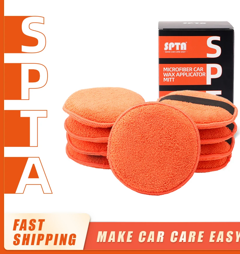 SPTA 9Pcs 5 inch Microfiber Applicator Pads Car Wax Applicator Hand Polishing Microfiber Foam Pads Set with Grip of Elastic Band