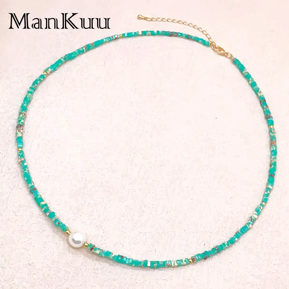 Mankuu Fashion Elegant Jewelry Pearl Imperial Jasper Stone Beads Chokers Chain Necklace For Charm Women Gifts Daily Wear