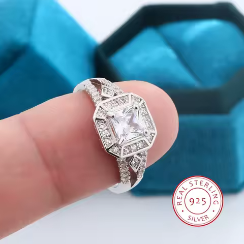 925 Silver Plated Trendy Hip Hop Square Diamond Ring Micro-encrusted with Diamond Ring Female Punk Style Party Gift Hot Sale