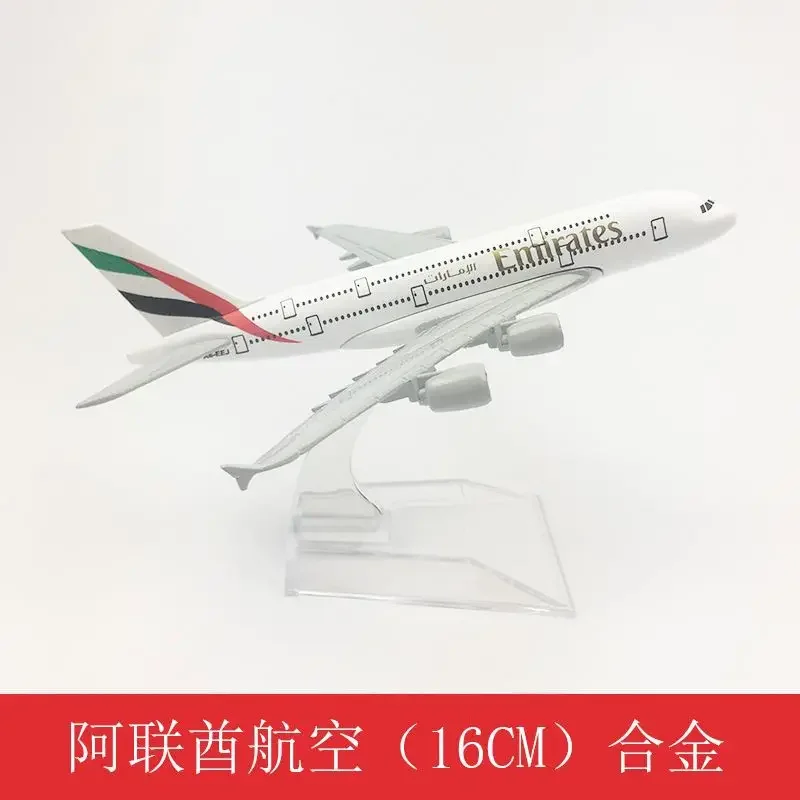 16cm Airplane Toy 1/400 Scale Emirates A380 Diecast Metal Plane Model Kit with Stand For Display Collection or Aviation Gift