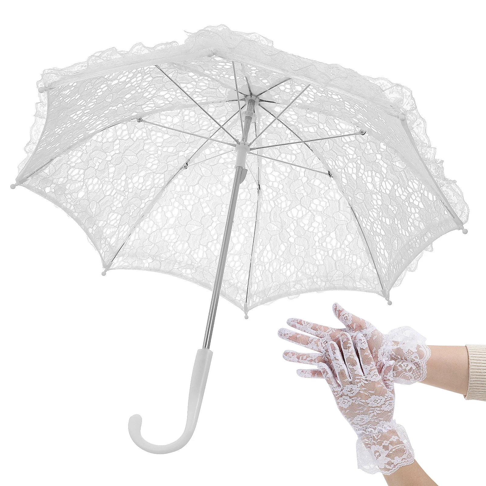 

1 Set Kids Lace Parasol Bridal Umbrella Wedding Decoration Wedding Costume Accessory with Lace Gloves