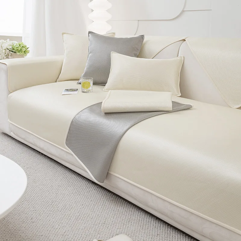 Summer Non Slip Sofa Cushion Full Cover Ice Silk Non Slip Cushion Backrest Cooler Cushion Summer Cool Pad Cover Cloth Towel