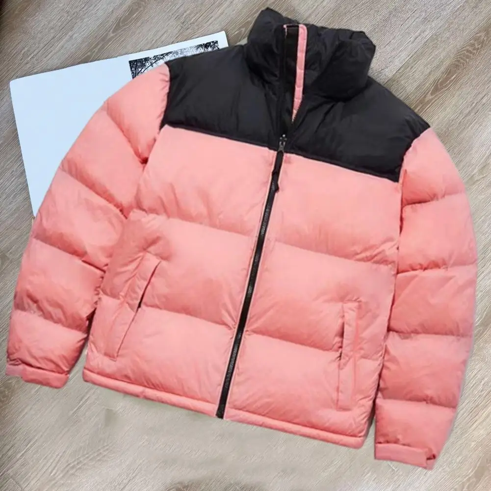 Abrigo de algodón de manga larga con cuello levantado para hombre, chaqueta de colores de retazos, chaqueta informal suelta con bolsillo con cremallera