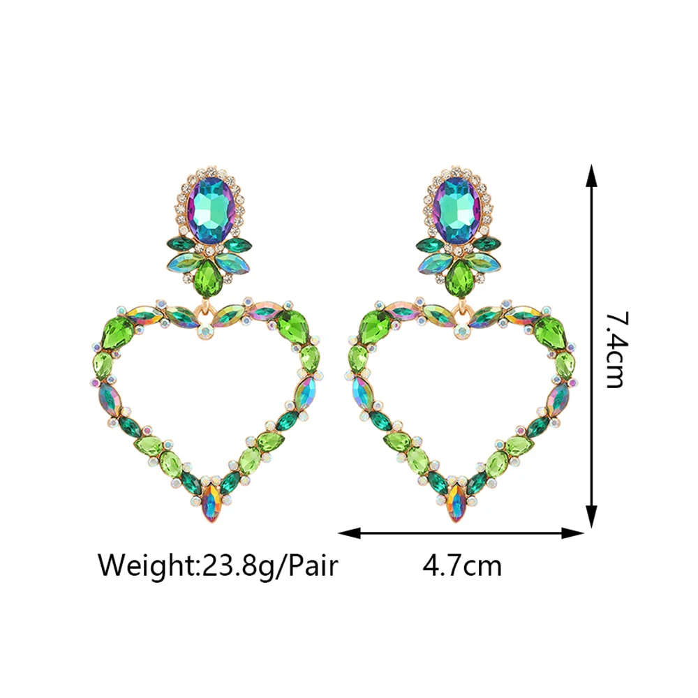 Korean Fashion Jewelry Shining Colorful Glass Hollow Heart Dangle Drop Earrings For Women Classic Vintage Statement Accessories