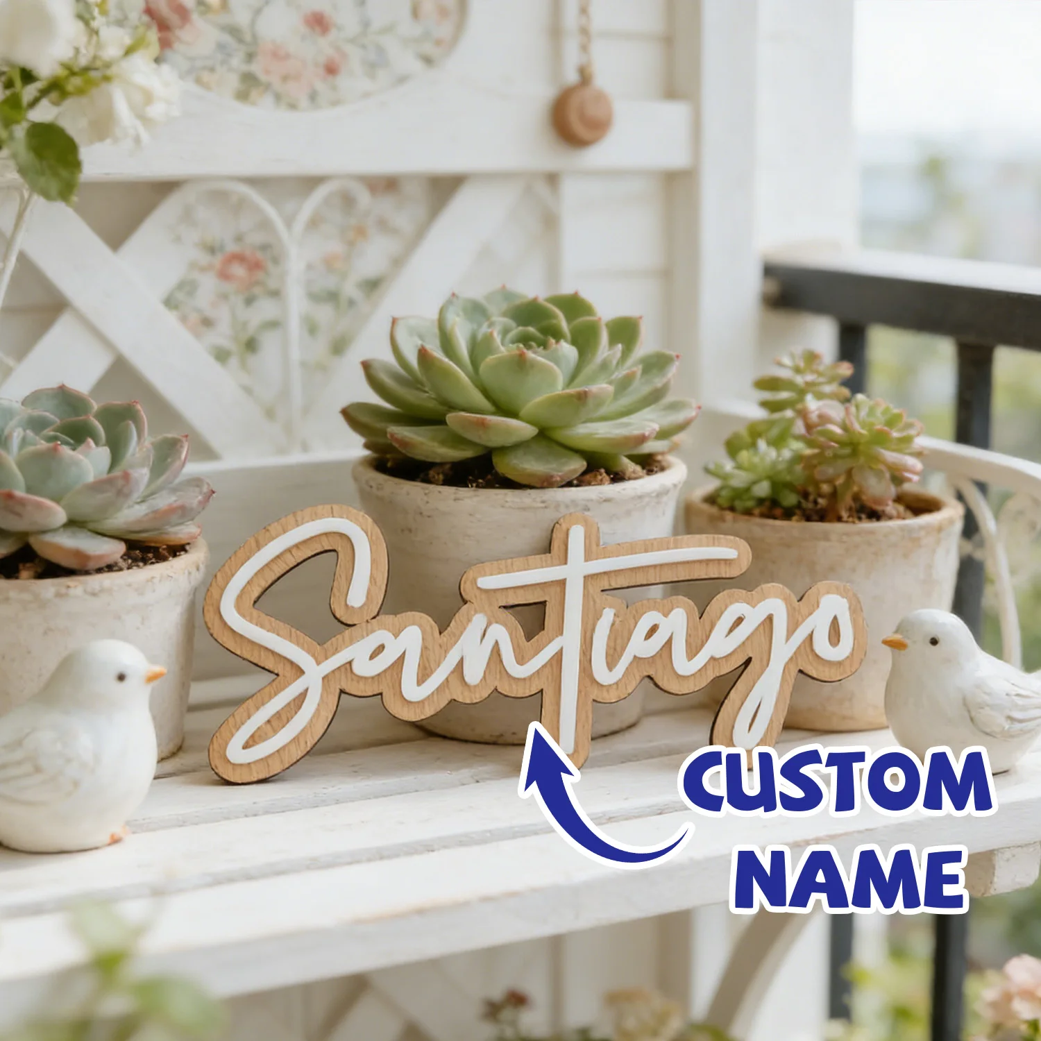 1Pc Custom Name Cute White Wooden Name Plaque,Home Room Office Wall Door Decor,DIY Paintable,Nursery Birthday Wedding Gift