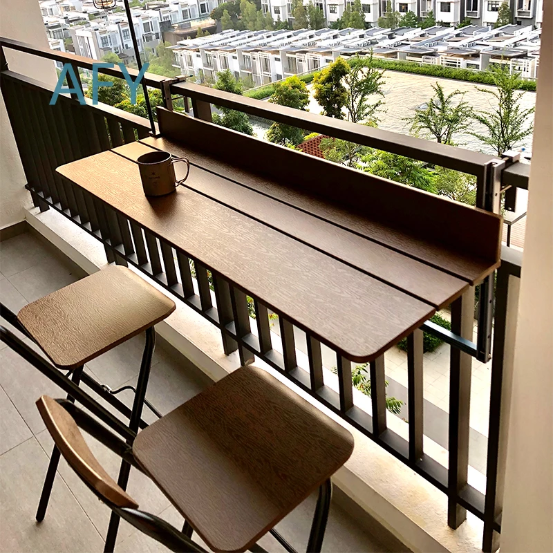 Balcony Railing Hanging Table for Outdoor Bistro Desk Foldable Adjustable Laptop Stand for Home Office Workstation with